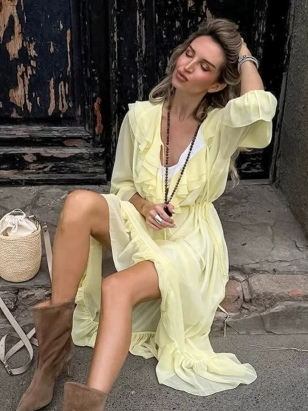 Forever 21 Spring Chiffon Ruffle Hem Dress Draped